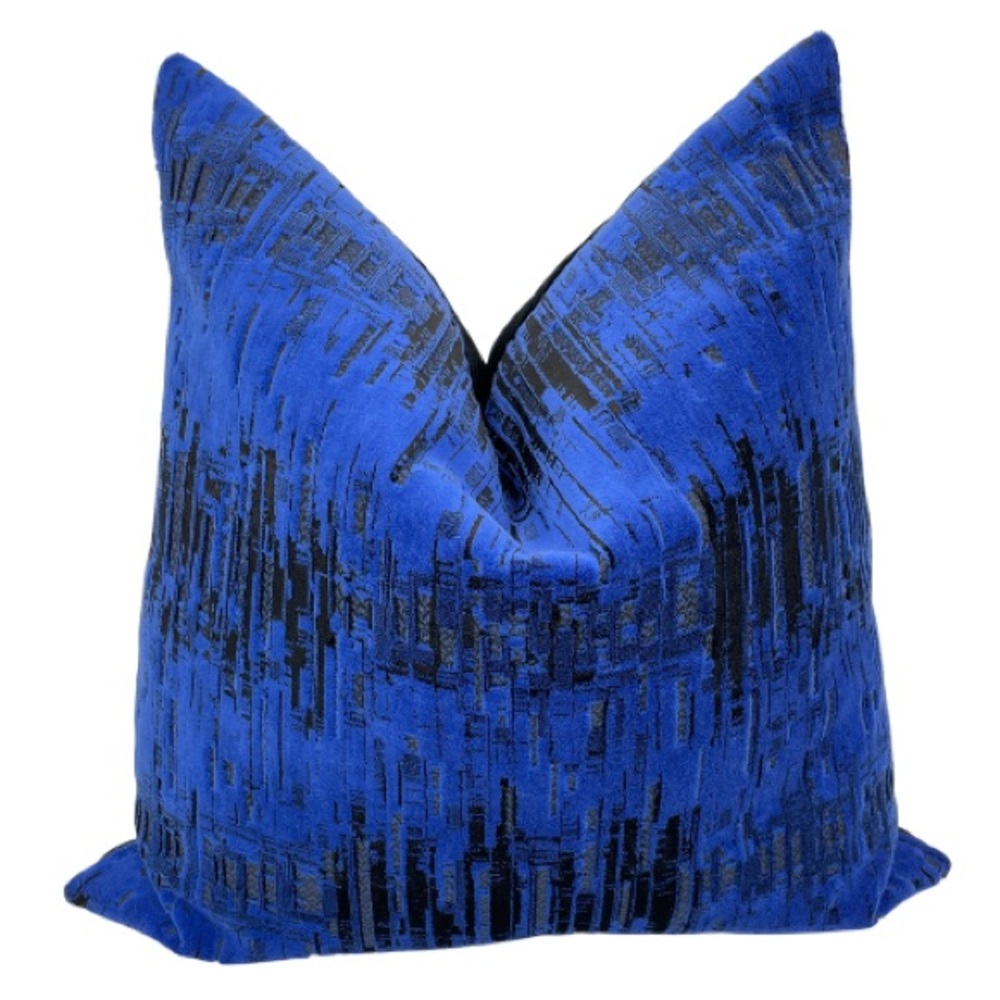 Two Electric Blue & Black Luxe Velvet Pillow Covers ( 20x20)